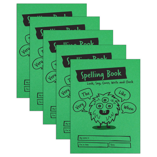 Little Monsters Spelling Test Book, A5, 32 Pages, Green, 5-Pack