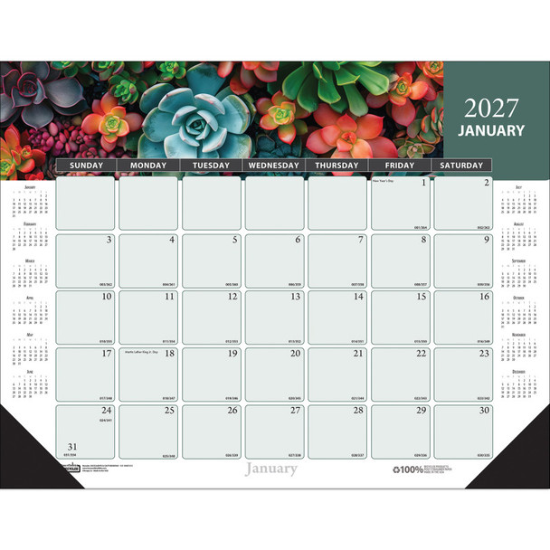 Succulent and Cacti Recycled Desk Pad Calendar, 17" x 22"
