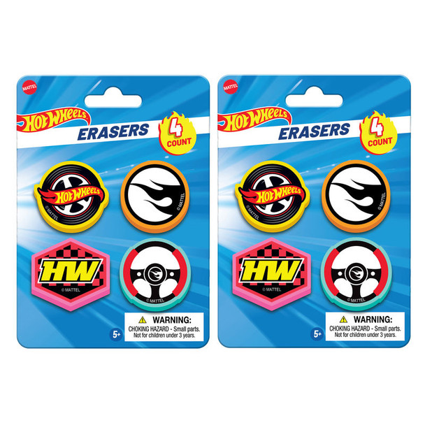 Hot Wheels Shaped Erasers, 2 Pack of 4 Count