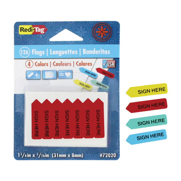 Mini Sign Here Arrow Page Flags, Assorted Colors, 1-1/4 x 5/16 in., 126 Count