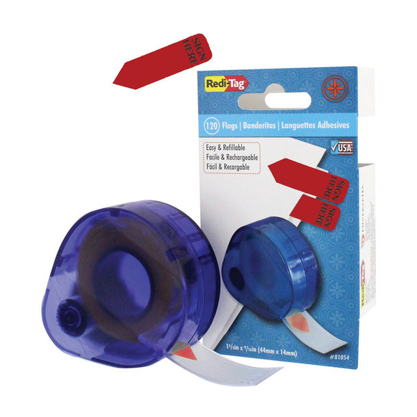 Reversible Sign Here Arrow Page Flags with Refillable Dispenser, Red, 1-7/8 x 9/16 in.