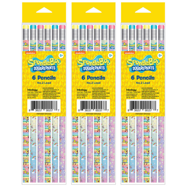 SpongeBob SquarePants No. 2 Pencils, 3 Pack of 6 Count