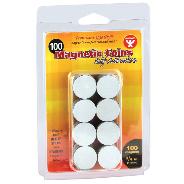 Self-Adhesive Magnetic Coins, 3/4-Inch, 100 Per Pack, 6 Packs - HYG61400BN