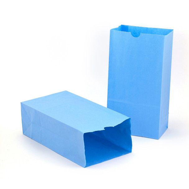 Gusseted Paper Bags, #6 (6" x 3.5" x 11"), Blue, Pack of 50