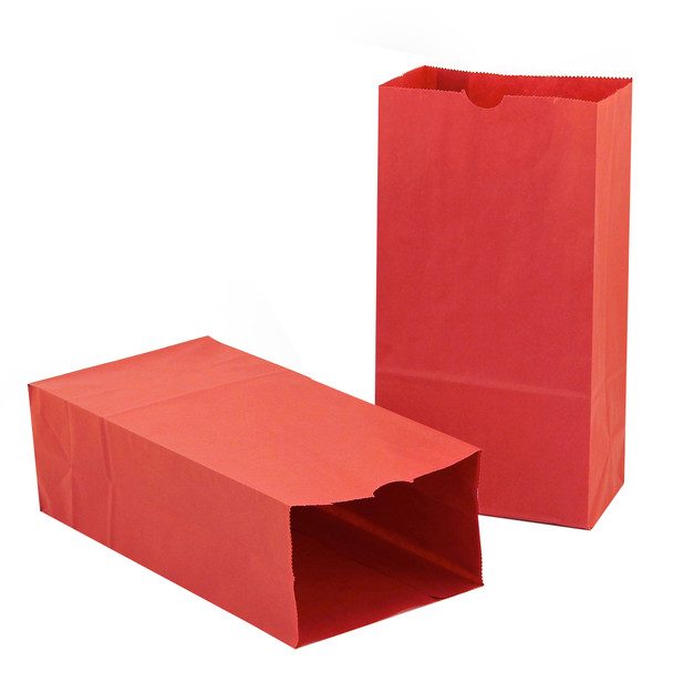 Gusseted Paper Bags, #6 (6" x 3.5" x 11"), Red, Pack of 50