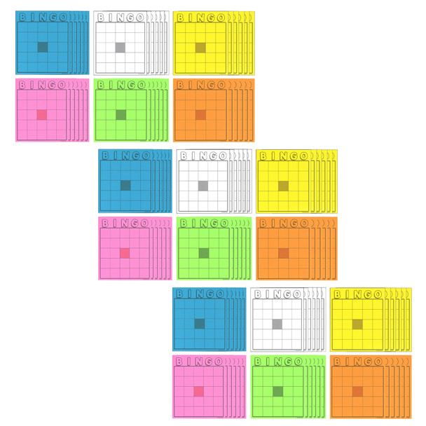 Bingo Cards, Assorted Colors, 36 Per Pack, 3 Packs