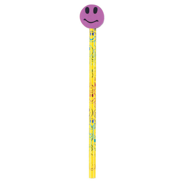 Pencil & Eraser Topper Write-Ons, Smiley Face, Pack of 36