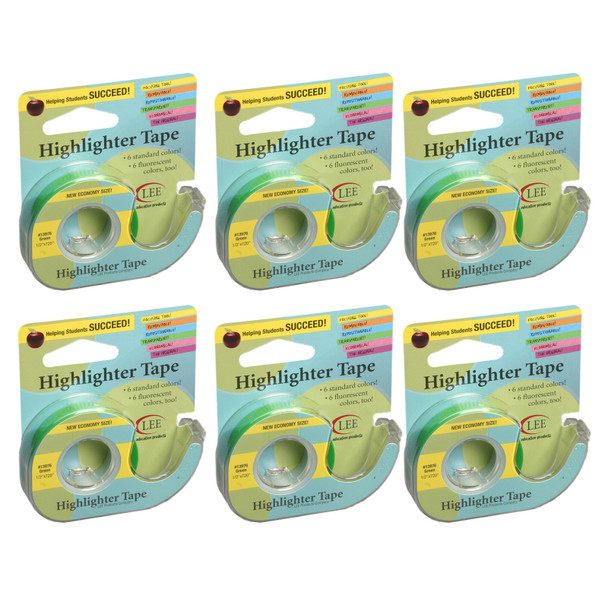 Removable Highlighter Tape, Green, Pack of 6