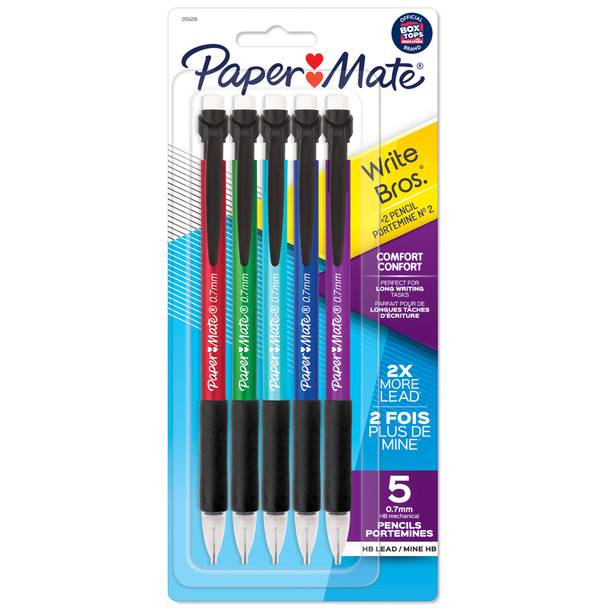 Write Bros Comfort Mechanical Pencil, 0.7mm, Assorted, Pack of 5