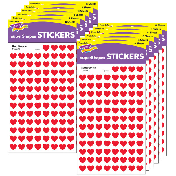 Red Hearts superShapes Stickers, 800 Per Pack, 12 Packs