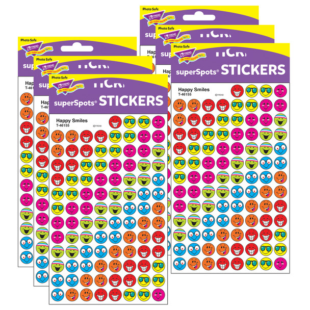 Happy Smiles superSpots Stickers, 800 Per Pack, 6 Packs