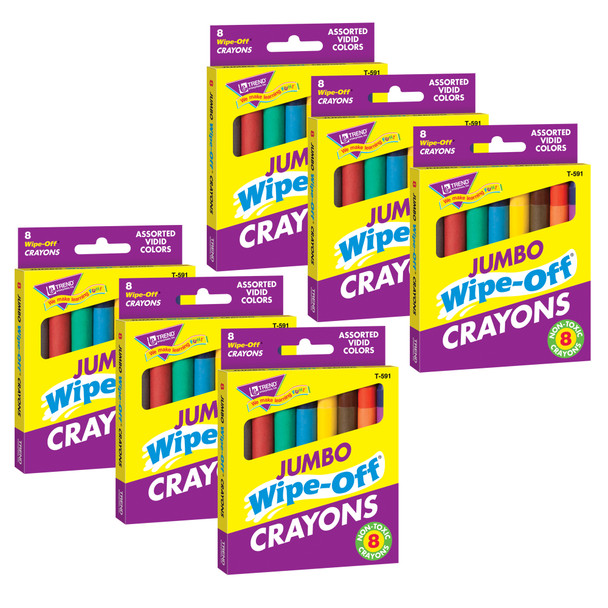 Jumbo Wipe-Off Crayons, Assorted, 8 per pack, 6 packs