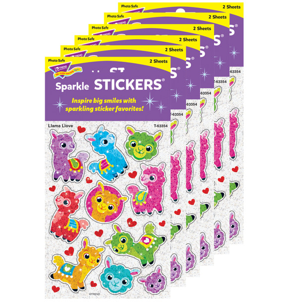Llama Llove Sparkle Stickers, 20 Per Pack, 6 Packs - T-63354BN