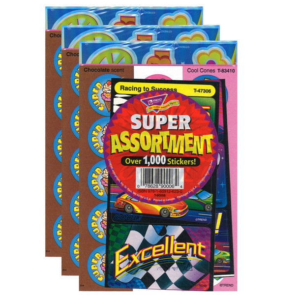 Super Assortment Sticker Pack, 1000 Stickers Per Pack, 3 Packs
