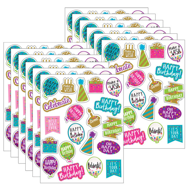 Confetti Happy Birthday Stickers, 120 Per Pack, 12 Packs