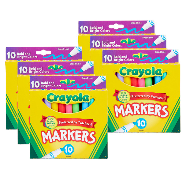 Broad Line Markers, Bold & Bright Colors, 10 Per Pack, 6 Packs