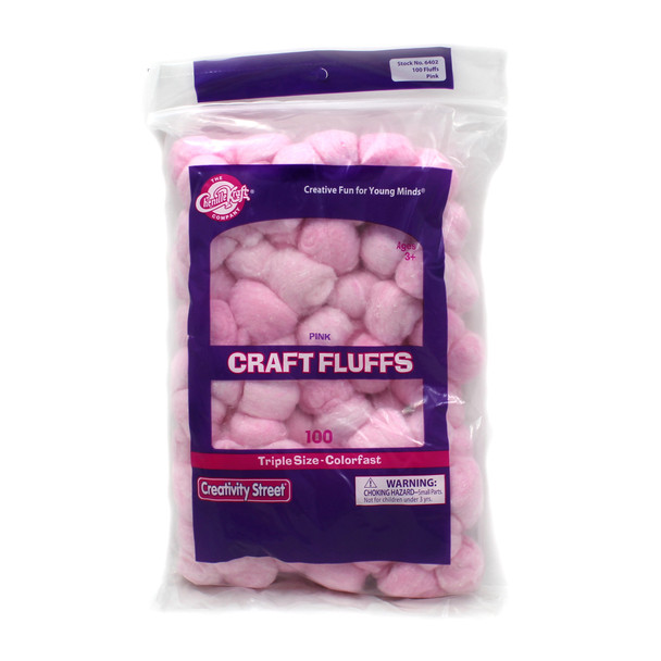 Triple Size Craft Fluffs, Pink, Approx. 1", 100 Pieces