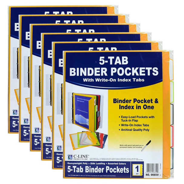 Super Heavyweight Poly Binder Pockets with Write-On Index Tabs, Assorted Colors, 8-1/2 x 11, 5 Per Set, 6 Sets