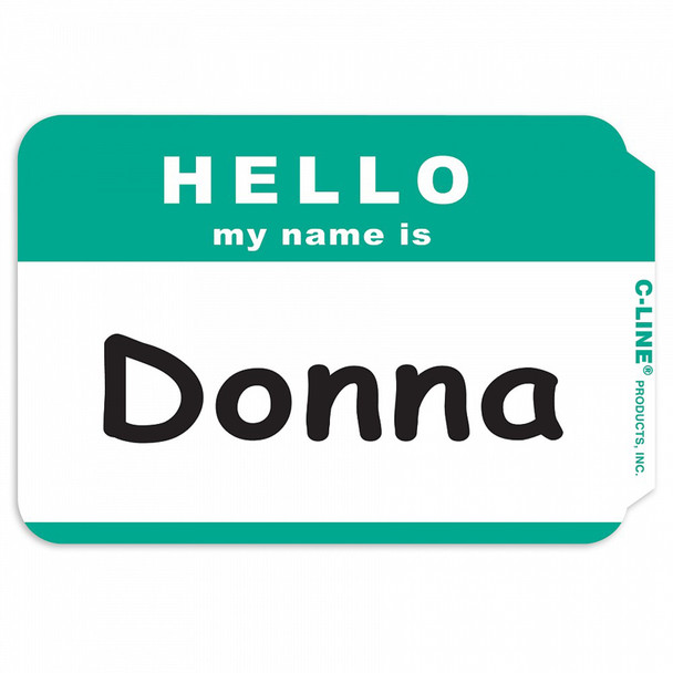 Self-Adhesive Name Badges, Green Hello, Pack of 100