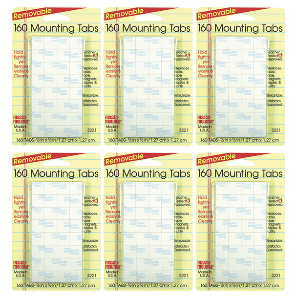 Removable Mounting Tabs, 1/2" x 1/2", 160 Per Pack, 6 Packs