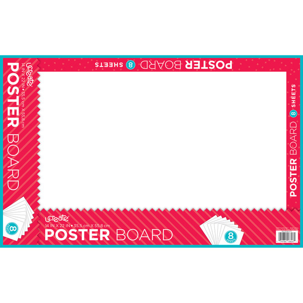 Poster Board, White, 14" x 22", 8 Sheets/Pack, Carton of 24 Packs