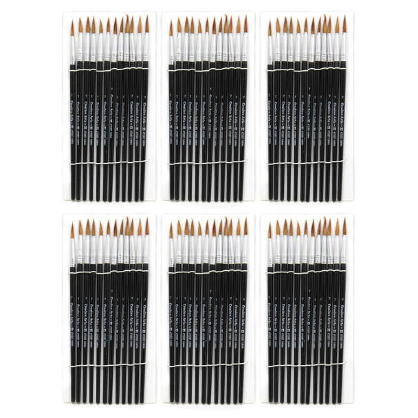 Water Color Paint Brushes, #7 - 3/4" Camel Hair, Black Handle, 12 Per Set, 6 Sets