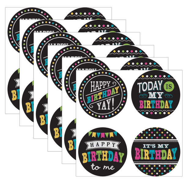 Chalkboard Brights Happy Birthday Wear 'Em Badges, 32 Per Pack, 6 Packs