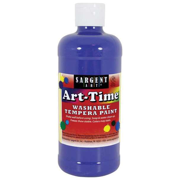 Art-Time Washable Tempera Paint, Blue, 16 oz., Pack of 12