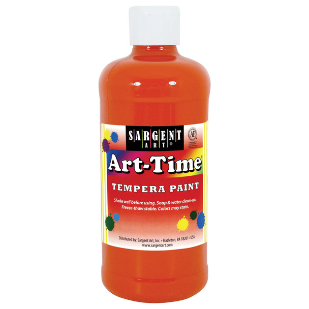 Art-Time Tempera Paint, Orange, 16 oz., Pack of 12
