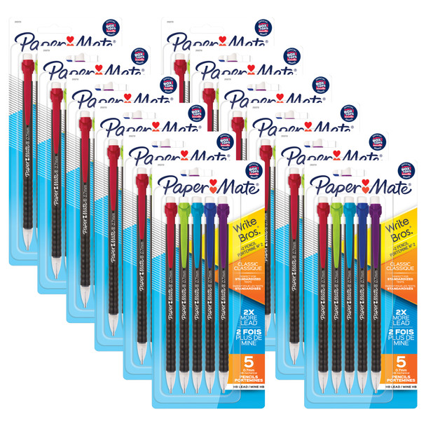 Write Bros Mechanical Pencil, 0.7mm, Assorted, 5 Per Pack, 12 Packs