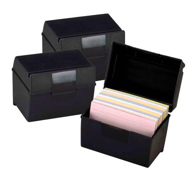 Plastic Index Boxes, 4 x 6, 400 Card Capacity, Black, Pack of 3