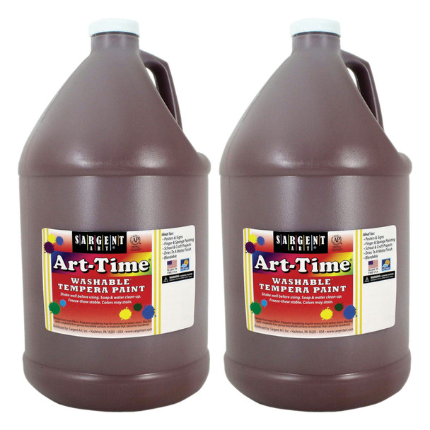 Art-Time Washable Tempera Paint, Brown, Gallon, Pack of 2