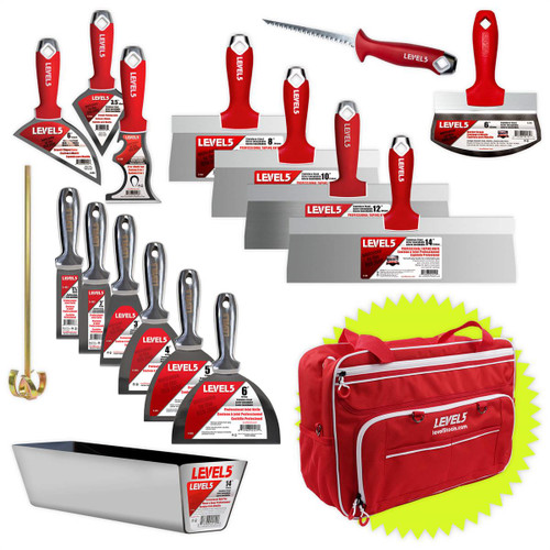 Set de cuchillos soldados para juntas, encintado y especialidades, mezcladoras, sierra para tablaroca y bandeja para mezcla + bolsa gratis
