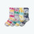 Five tie dye tube socks in various colors