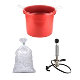 The Queen Package contents: a red ice bucket, a bag of ice and a chrome party pump tap