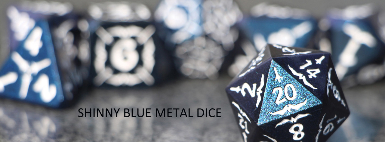 blue metal dice set