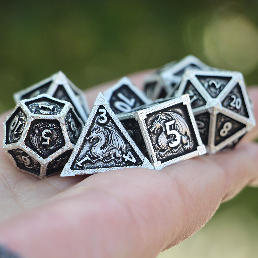 The Frost Dragon's Hoard Set | Premium Antique Nickel Metal Dice