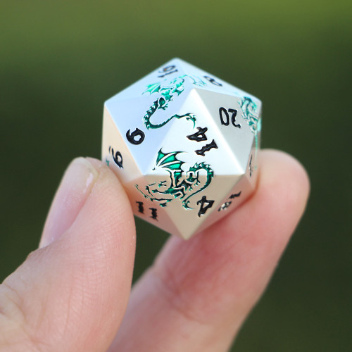 metal dnd dice set green dragon