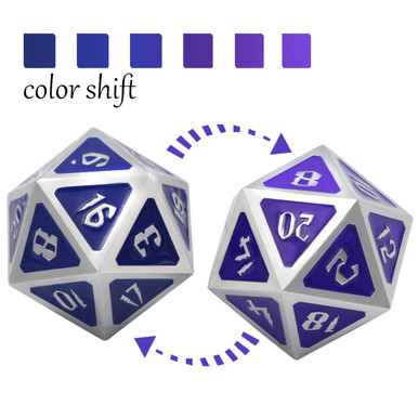 DHWGBP DNDWoW Metal Dice Set Blue Purple Color Changing DND Dice Pathfinder 7 Die RPG Dice Set in Magic Gold Number for Dungeons and Dragons
