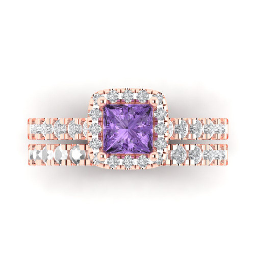 5.0mm Princess-Cut Solitaire with Accents Bridal Set