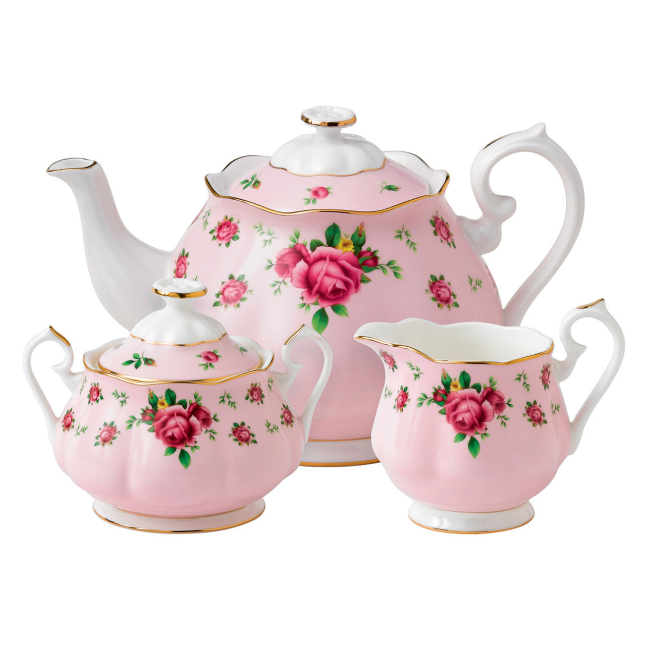 Royal Albert New Country Roses Pink Fine Bone China - 3 Piece Tea Set