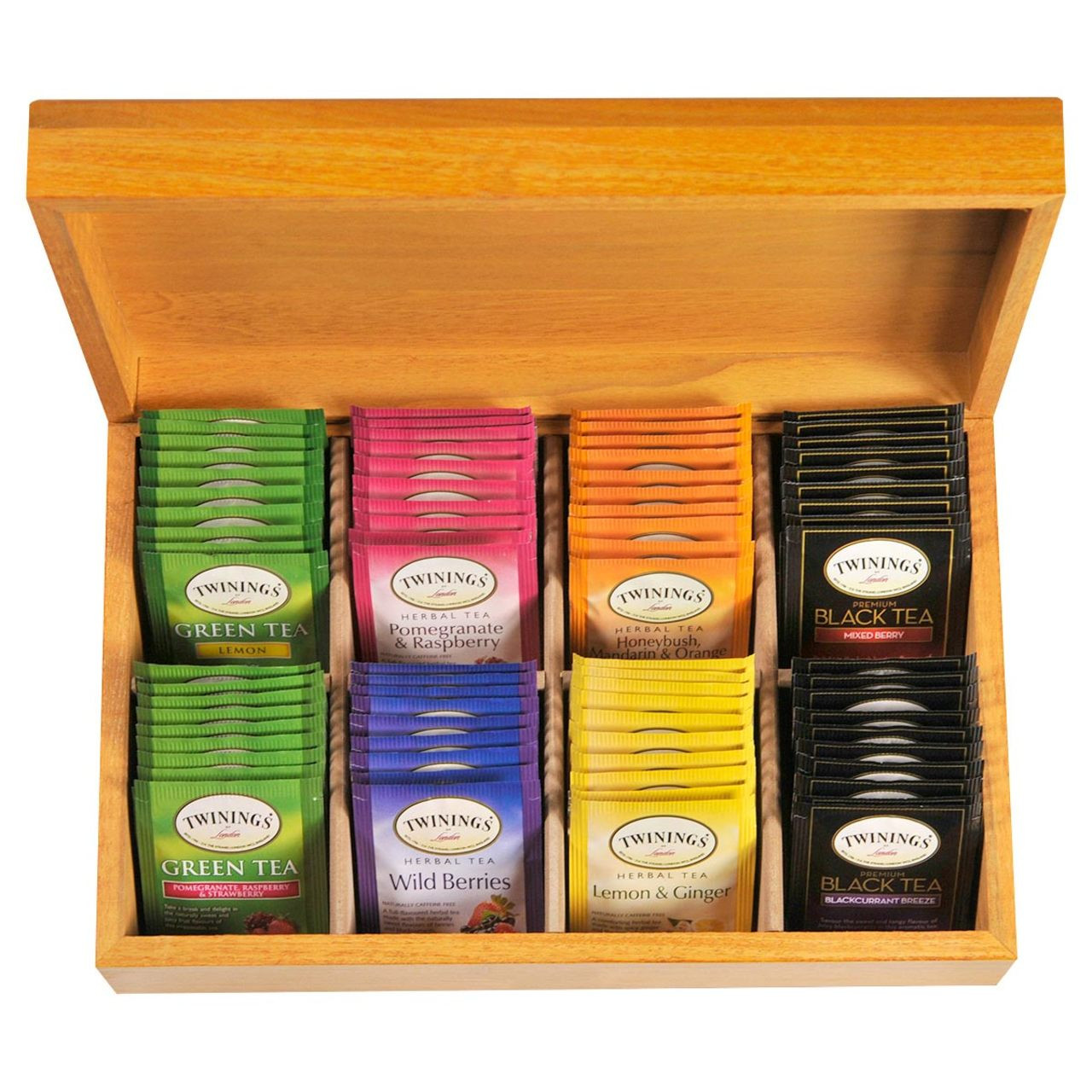 Tea Chests with Tea - Twinings' Herbal Selections - Oak Finish US Made