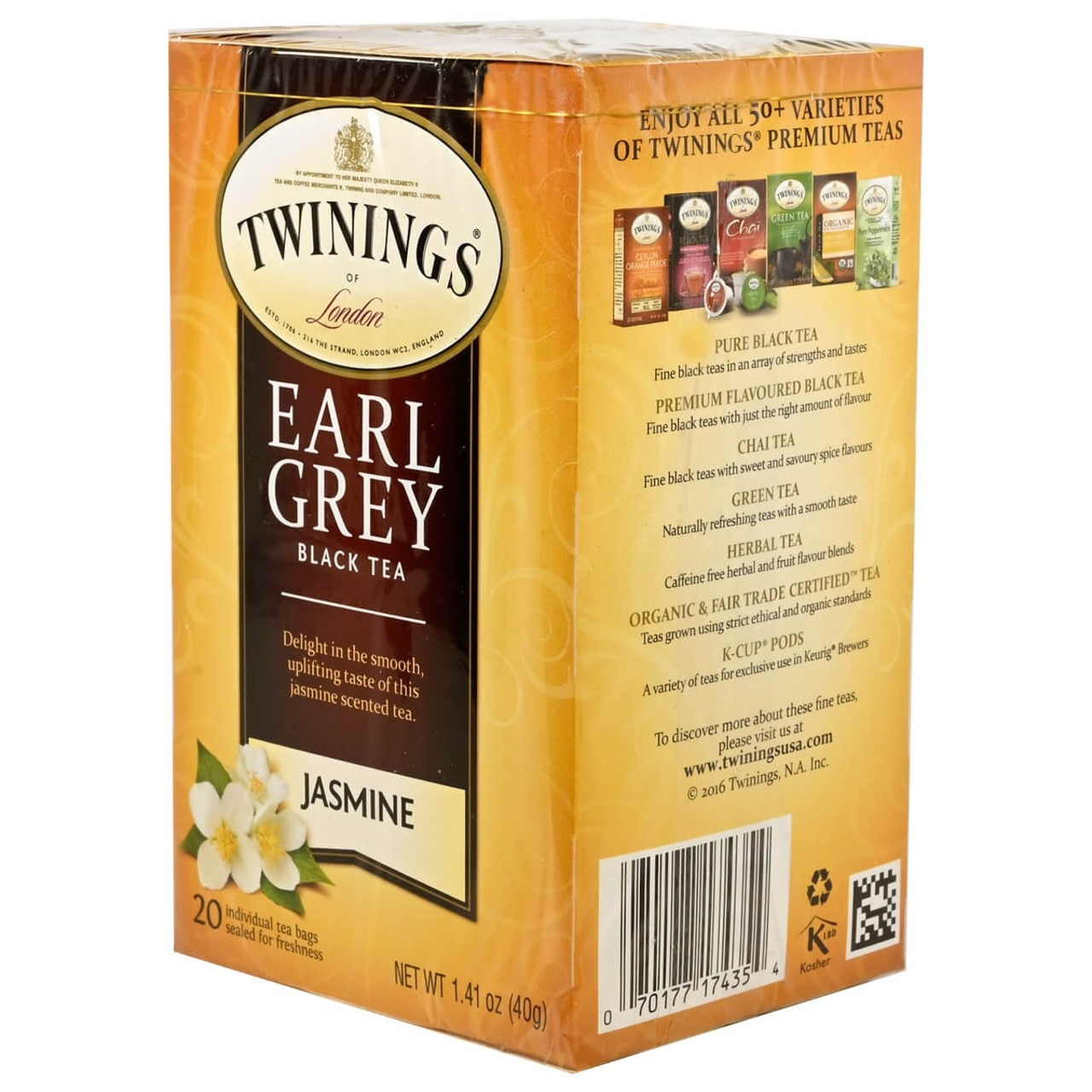 Twinings Black Tea, Earl Grey, Jasmine, Tea Bags - 20 tea bags, 1.41 oz