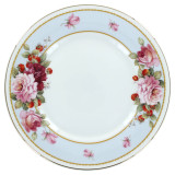 Peony and Strawberry Blue Bone China - Dessert Plates - Set of 4