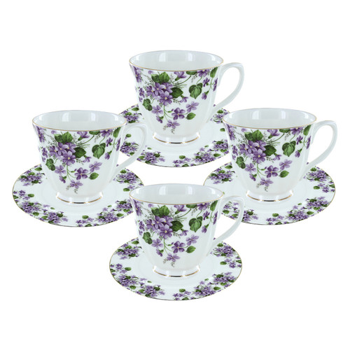 GuangYang China Tea Cups and Saucers Set of 6-7ounce/200ml - Tea Gift Sets  for Adults - Purple Floral Porcelain TeaCup with Saucer for Tea Party(Total