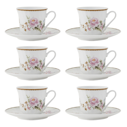 Assorted Rose Bulk Porcelain Teacups and Saucers include 6 Tea Cup & 6  Saucers