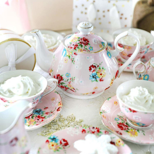 Shabby Rose Pink Porcelain Tea Set