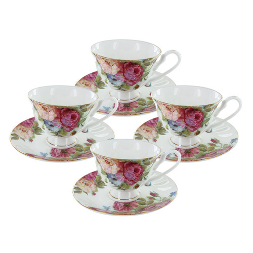 Sandra's Rose Bone China - Cup and Saucer - Set of 4 Sandra's Rose Bone China - Cup and Saucer - Set of 4