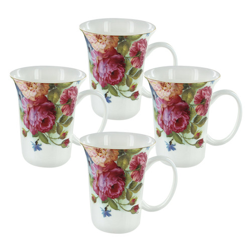 Purple Pansy Bone China Trumpet Mug - 11oz - Set of 4