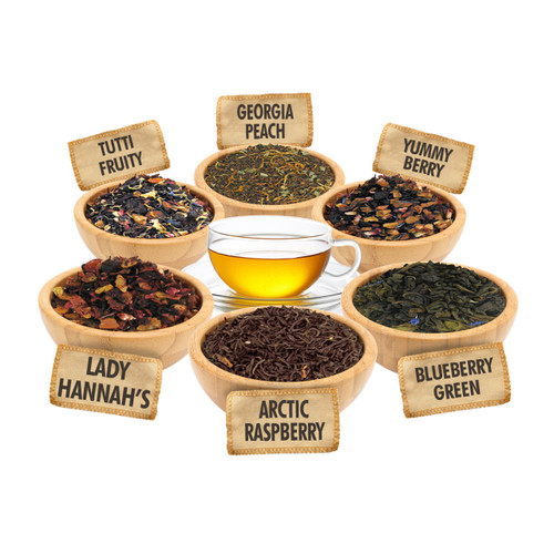 Fruity Tea Time Sampler - 1 ounce Pouches of 6 Fruit Flavor Loose Leaf Teas